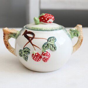 Enesco Vintage 1950s Ceramic Strawberry Sugar Bowl